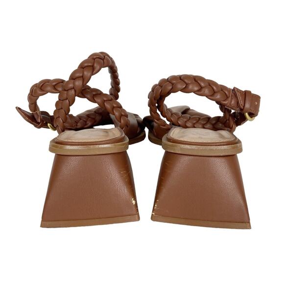 Sam & Libby Square Toe Heels Sandals Camel Brown Faux Leather‎ Braided Womens 9 - Picture 10 of 12